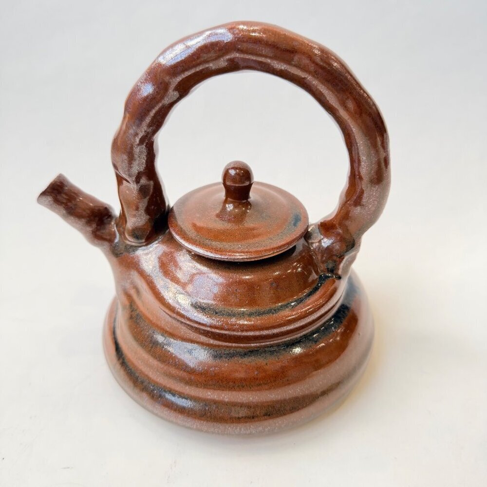 Vintage Artist-Made Signed Pottery Teapot Brown glazed Stoneware